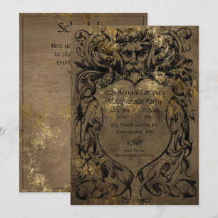 Invitación Fiesta de Halloween de Relieve metalizado dorado d