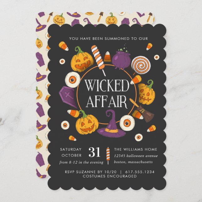Invitación Fiesta de Halloween de Retro Wicks Affair (Anverso / Reverso)