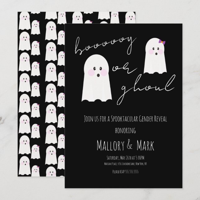 Invitación Fiesta de Halloween de revelación de género de fan (Anverso / Reverso)