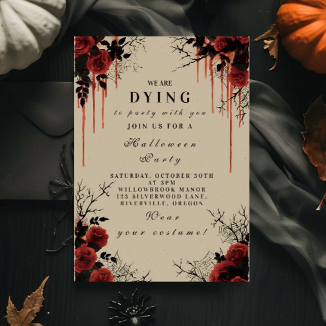 Invitación Fiesta de Halloween de Rosas Góticas Sangrientas (Subido por el creador)