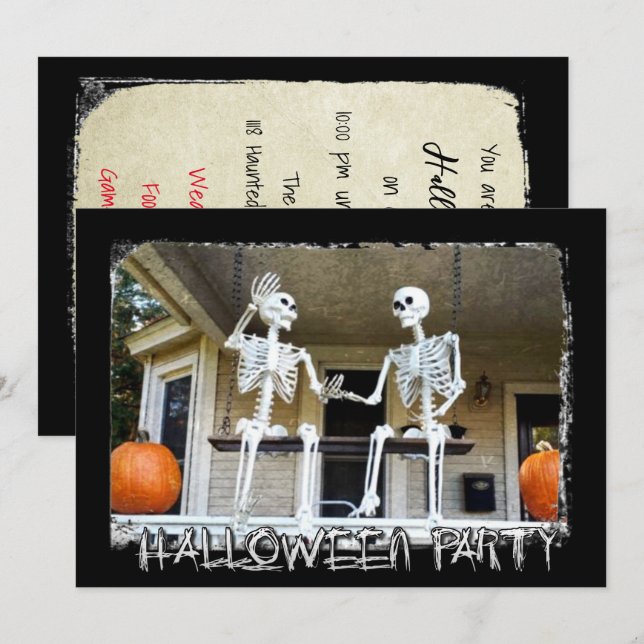 Invitación Fiesta de Halloween de Skeletons Personalizados (Anverso / Reverso)