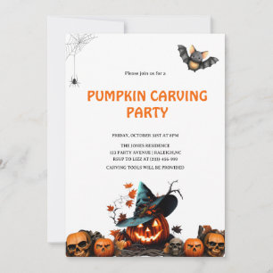 Invitación Fiesta de Halloween de Talla de Calabaza Moderna