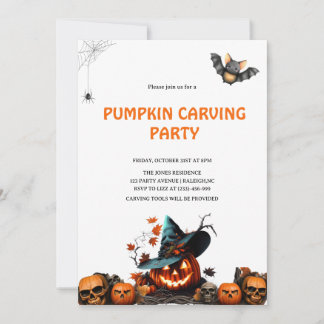 Invitación Fiesta de Halloween de Talla de Calabaza Moderna