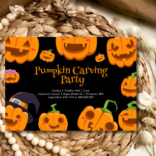 Invitación Fiesta de Halloween de tallado de calabazas