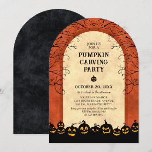 Invitación Fiesta de Halloween de tallado de calabazas