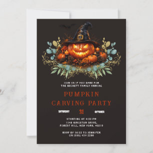 Invitación Fiesta de Halloween de tallado de calabazas famili