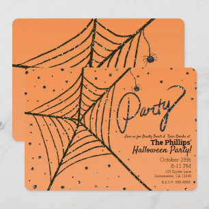 Invitación Fiesta de Halloween de telaraña de araña con purpu
