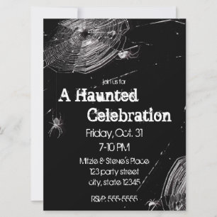 Invitación Fiesta de Halloween de telarañas y arañas blancas