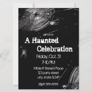 Invitación Fiesta de Halloween de telarañas y arañas blancas