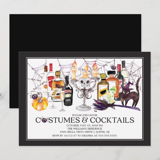 Invitación Fiesta de Halloween de Trajes y Cócteles Únicos (Anverso / Reverso)