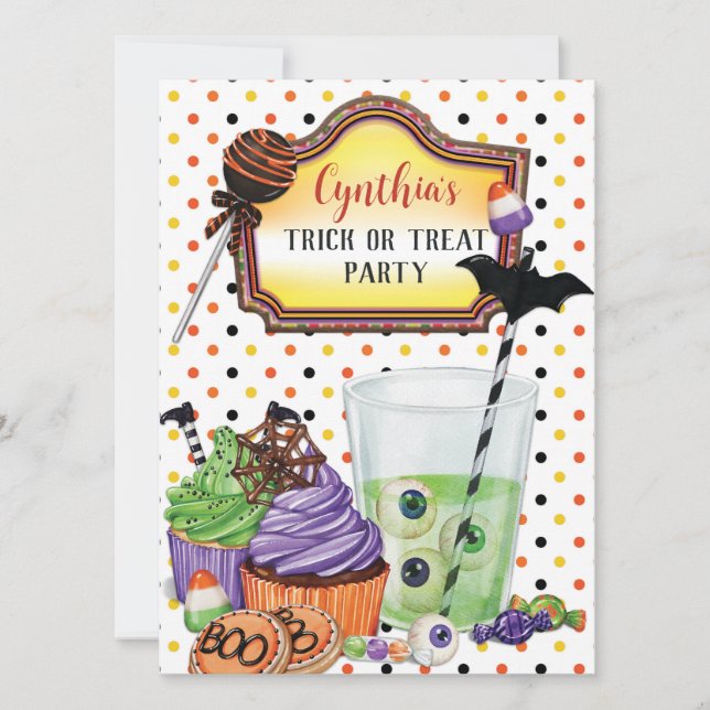Invitación Fiesta de Halloween de Truco o Trato (Anverso)