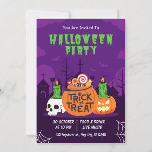 Invitación Fiesta de Halloween de Truco o Trato Moderna Morad