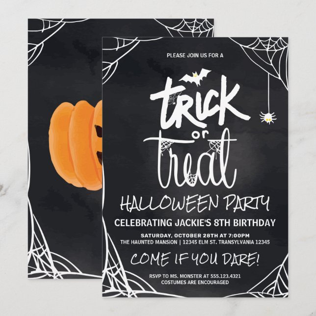 Invitación Fiesta de Halloween de truco o truco (Anverso / Reverso)