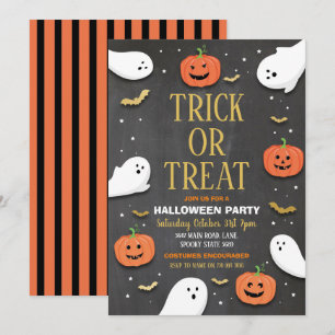Invitación Fiesta de Halloween de truco o truco engaña oro