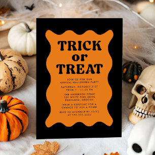 Invitación Fiesta de Halloween de truco o truco retro Naranja