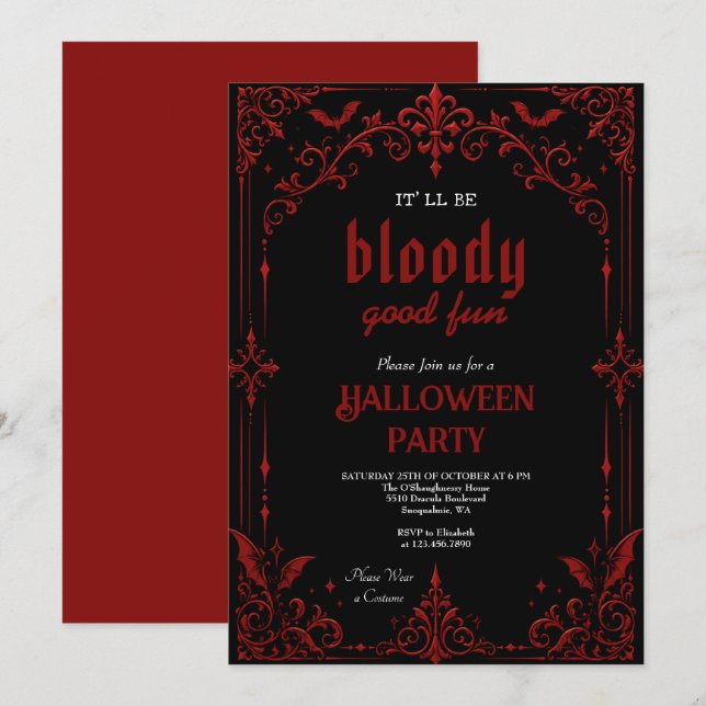 Invitación Fiesta de Halloween de vampiros góticos  (Anverso / Reverso)