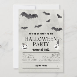 Invitación Fiesta de Halloween de Watercolor Bats
