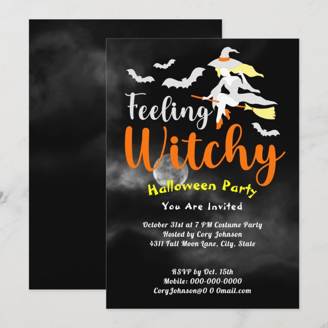 Invitación Fiesta de Halloween del Black Sky de la Luna de Br (Anverso / Reverso)