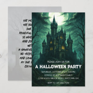 Invitación Fiesta de Halloween del castillo Haunted iluminado