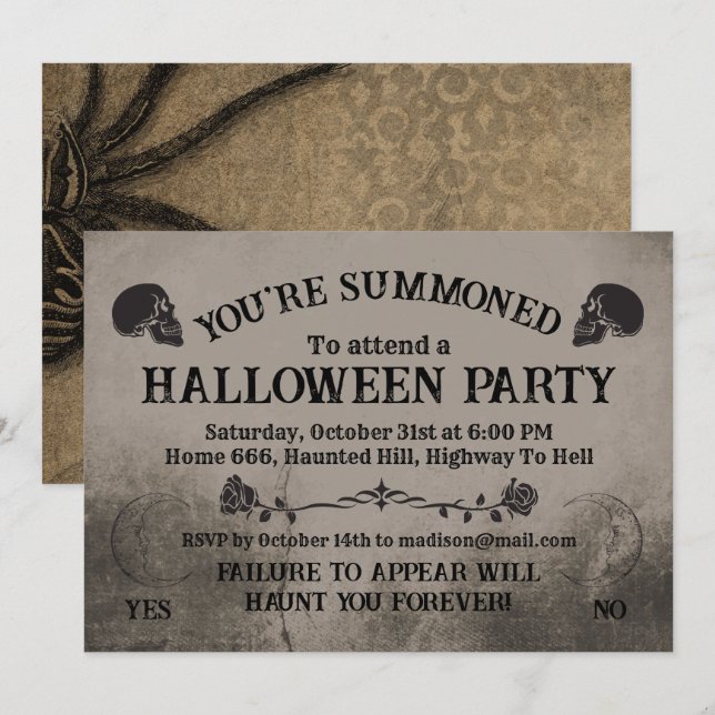 Invitación Fiesta de Halloween del Consejo de Espíritus (Anverso / Reverso)