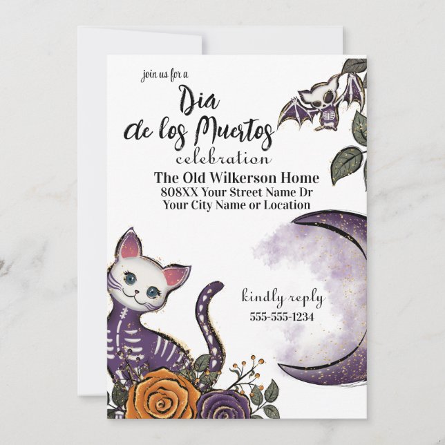 Invitación Fiesta de Halloween del Día de los Muertos (Anverso)
