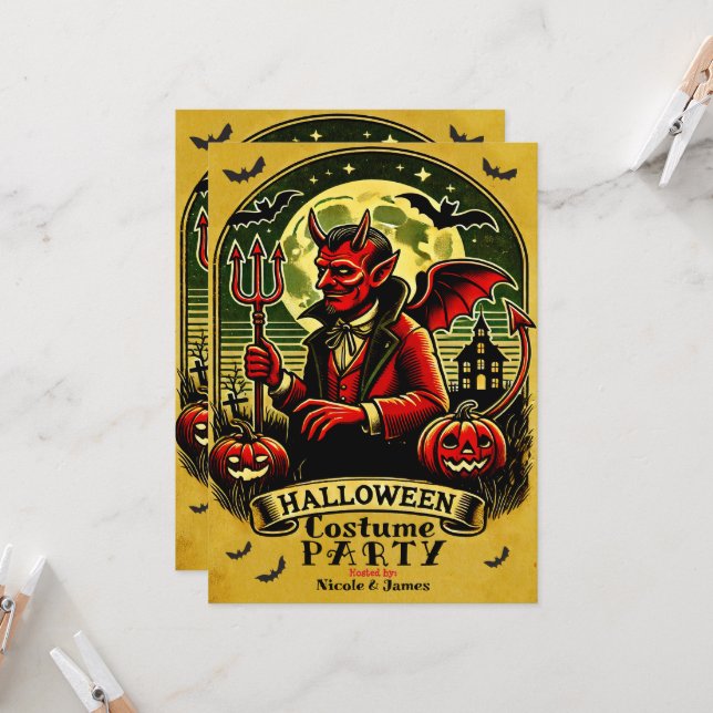 Invitación Fiesta de Halloween del Diablo Antiguo en Cementer (Anverso/Reverso In Situ)