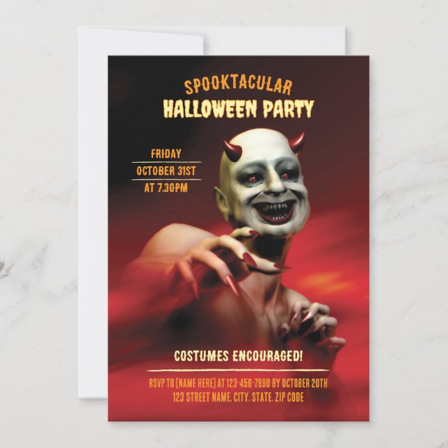 Invitación Fiesta de Halloween del diablo. Se fomentan los di (Anverso)