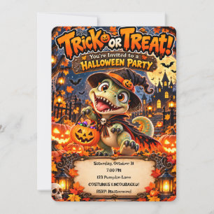 Invitación 🎃🦖 Fiesta de Halloween del Dino Truco o Regalo �