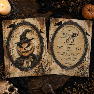 Invitación Fiesta de Halloween del Espantapájaros con Cabeza