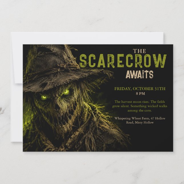 Invitación Fiesta de Halloween del Espantapájaros - Cosecha E (Anverso)