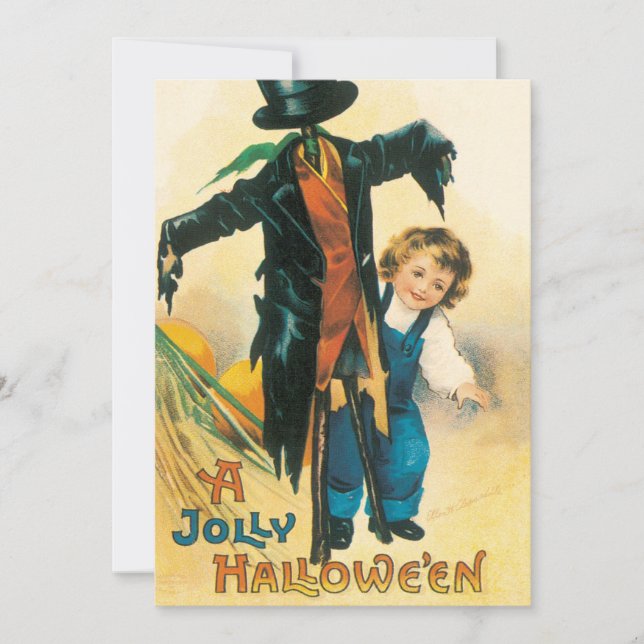 Invitación Fiesta de Halloween del espantapájaros vintage de  (Anverso)