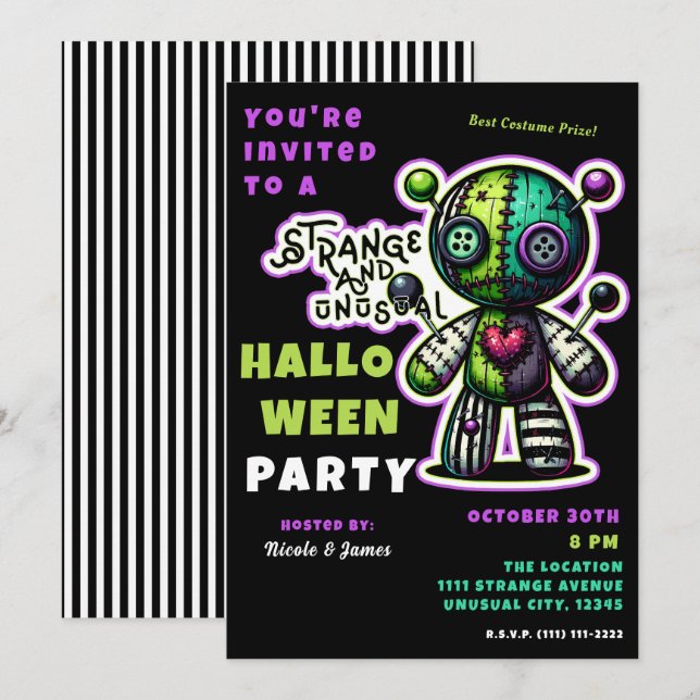 Invitación Fiesta de Halloween del extraño y inusual oso de v (Anverso / Reverso)