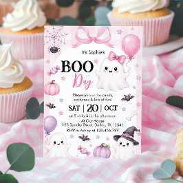 Invitación Fiesta de Halloween del Fantasma Rosa Boo-Day