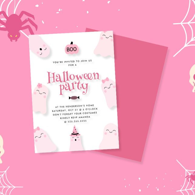 Invitación Fiesta de Halloween del fantasma rosado (Subido por el creador)