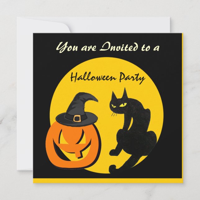 INVITACIÓN FIESTA DE HALLOWEEN DEL GATO NEGRO (Anverso)