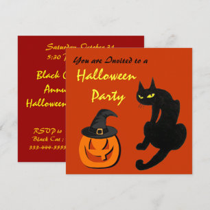 INVITACIÓN FIESTA DE HALLOWEEN DEL GATO NEGRO