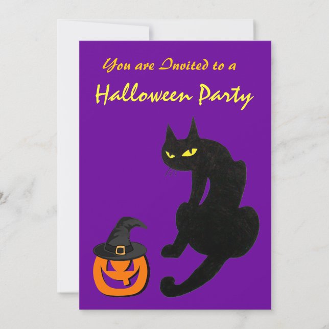 INVITACIÓN FIESTA DE HALLOWEEN DEL GATO NEGRO (Anverso)