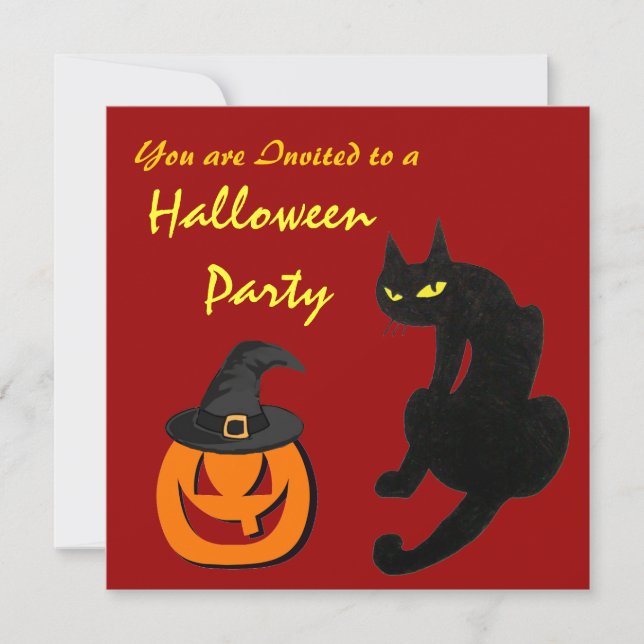 INVITACIÓN FIESTA DE HALLOWEEN DEL GATO NEGRO (Anverso)