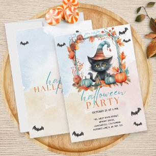 Invitación Fiesta de Halloween del Gato Negro en el Parche de