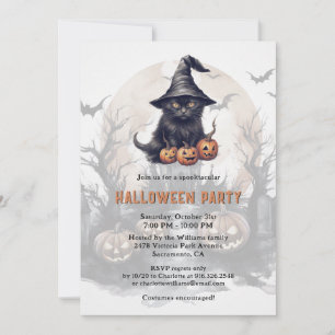 Invitación Fiesta de Halloween del gato negro Jack-O-Lanterns