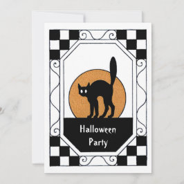 Invitación Fiesta de Halloween del Gato Negro Vintage Luna Na