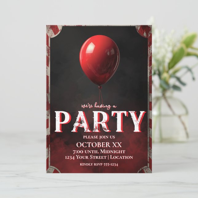 Invitación Fiesta de Halloween del Globo Rojo del Carnaval Es (Anverso de pie)
