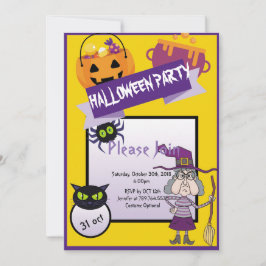 Invitación fiesta de Halloween del lindo gato de la calabaza