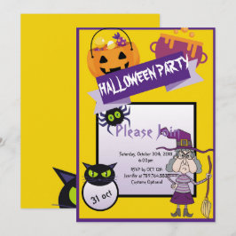 Invitación fiesta de Halloween del lindo gato de la calabaza