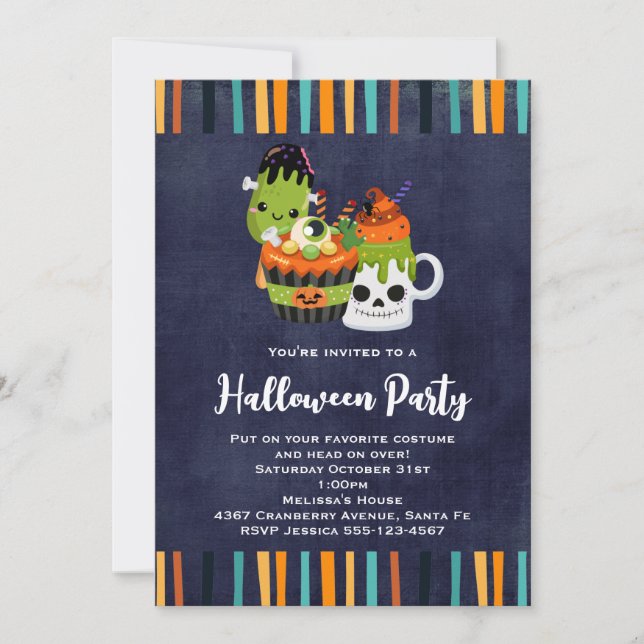 Invitación Fiesta de Halloween, deliciosa y aterradora (Anverso)