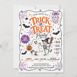 Invitación Fiesta de Halloween Disco Truco o Trato Dibujada a