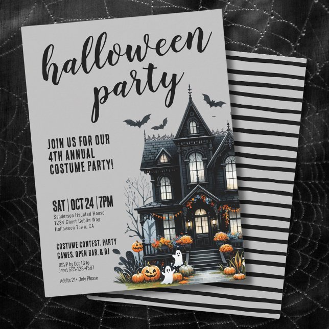 Invitación Fiesta de Halloween Disfraz Anual Casa Embrujada (Halloween Party Annual Costume Haunted House Invitation)