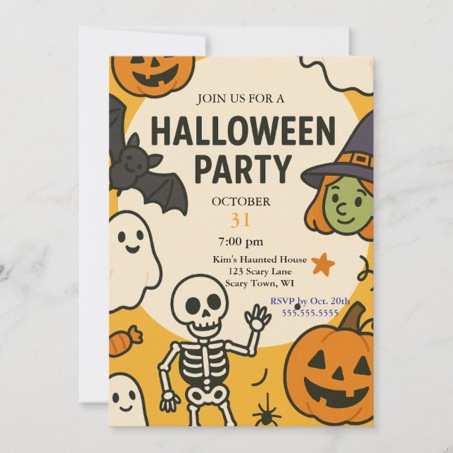 Invitación Fiesta de Halloween Divertida para Niños (Anverso)