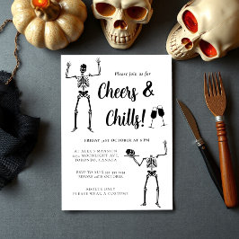 Invitación Fiesta de Halloween divertido esqueleto negro y bl