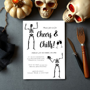 Invitación Fiesta de Halloween divertido esqueleto negro y bl